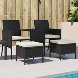 ZNTS Garden Sofa 2-Seater with Table and Stools Black Poly Rattan 317626