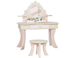 Kids Dressing Table, Girls Vanity Set with Mirror and Stool, 7 Play Accessories, Drawer, Desktop T3398P422358