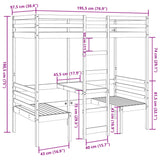 ZNTS Loft Bed Frame with Desk and Chairs 90x190cm Solid Wood Pine 3308559