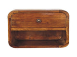 Solid Wood Mini Curve Floating Bedside, 1 Drawer and Open Slot, Dark Brown B2743P403546