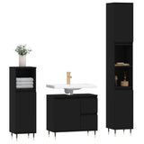 ZNTS 3 Piece Bathroom Furniture Set Black Engineered Wood 3190214
