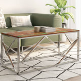 Coffee Table Silver Stainless Steel and Solid Reclaimed Wood 349944