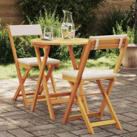 Garden Bistro Set with Cushion 3 pcs Brown Solid acacia wood 4105501