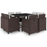 42544 9 Piece Outdoor Dining Set with Cushions Poly Rattan Brown