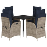 5 Piece Garden Dining Set with Cushions Grey Poly Rattan 3213295
