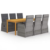 7 Piece Garden Dining Set with Cushions Grey Poly Rattan 3095283