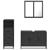 ZNTS 3 Piece Bathroom Furniture Set Black Engineered Wood 3301010