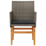 Garden Chairs with Cushions 2 pcs Grey Poly Rattan&Solid Wood 368715