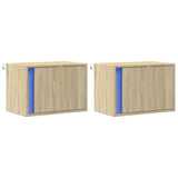 ZNTS Wall-mounted Bedside Cabinets with LED Lights 2 pcs Sonoma Oak 852094