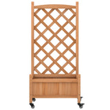 Planter with Trellis and Wheels Brown Solid Wood Fir 3207647