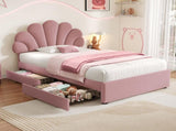3ft Single Upholstered Bed with Adjustable Chic Petal Headboard, Soft Velvet Bed Frame with 2 N652P296621P