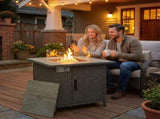 14.5 KW Rattan Gas Fire Pit Dining Table with Rain Cover, Wind Guard, Lid, Lava Rocks, Dark Grey T3398P554163