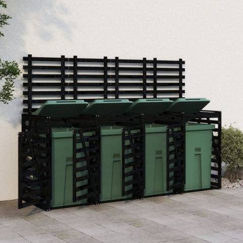 Quadruple Wheelie Bin Storage Black Solid Wood Pine 3157701