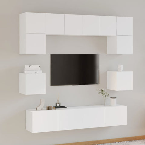 8 Piece TV Cabinet Set White Engineered Wood 3114406