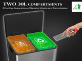 60L Dual Compartment Stainless Steel Bin, with Deodoriser Holders - Silver Tone T3398P343445