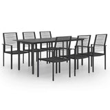 Dining Set Black Glass, Powder-Coated Steel, PVC Hollow Rattan 3060265