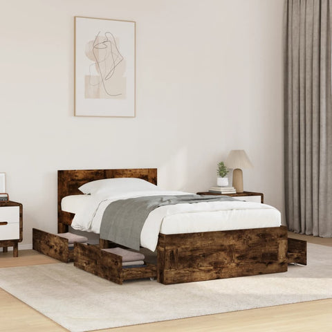 Bed Frame with Headboard without Mattress Smoked Oak 75x190 cm Small Single 3295622