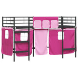 Kids'Loft Bed Frame with Curtains Black and Pink 75 x 190 cm 42020801