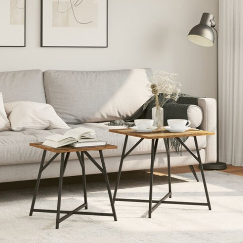 ZNTS Side Table 2 Pack - Rustic Wood and Metal 869730