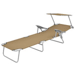 Folding Sun Lounger with Canopy Steel Taupe 44297