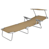 Folding Sun Lounger with Canopy Steel Taupe 44297