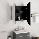 Bathroom Cabinet with Round Mirror&LED Black 54x54x17.5 cm 345588