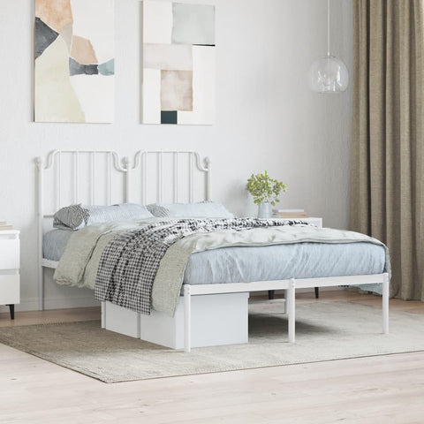 ZNTS Metal Bed Frame with Headboard White 120x190 cm Small Double 373933