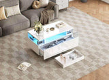 High Gloss Table with 2 drawer, LED lights, pull-out tray, Centre Table, Sofa Side Table, N605P388084W
