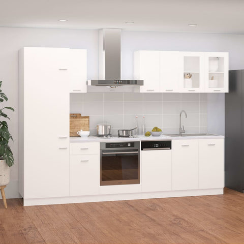 ZNTS 8 Piece Kitchen Cabinet Set High Gloss White Engineered Wood 3067644