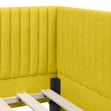 Corner Bed Frame with Headboard Yellow 90 x 200 cm Velvet 42016272