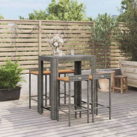 5 Piece Garden Bar Set Grey Poly Rattan&Solid Wood Acacia 3187709