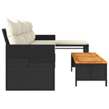 Garden Sofa with Table and Cushions L-Shaped Black Poly Rattan 365581