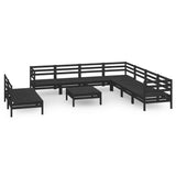 ZNTS 10 Piece Garden Lounge Set Solid Wood Pine Black 3083133