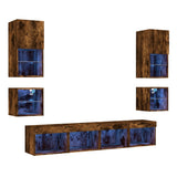 8 Piece TV Wall Units with LED Smoked Oak Engineered Wood 3216594
