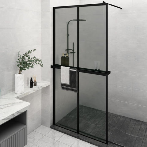 ZNTS Walk-in Shower Wall with Shelf Black 118x190 cm ESG Glass&Aluminium 3185490