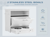 Pet Feeder Station, Dog, Cat Storage Container, with Raised Bowls, Hanger, Cabinet - White T3398P349786