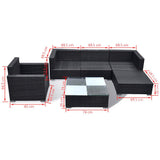 6 Piece Garden Lounge Set with Cushions Poly Rattan Black 42743
