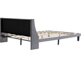 Double Bed Velvet Grey 4FT6 Upholstered Bed with Winged Headboard, Wood Slat Support WF284398AAG
