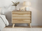 Oak-colored double-drawer bedside table, medieval-style modern bedroom storage unit with metal W6296P537665