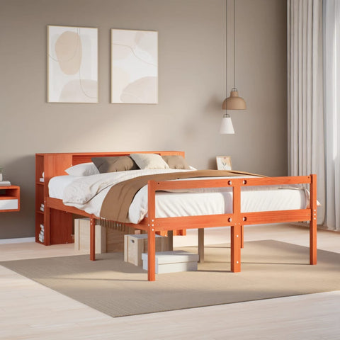 ZNTS Bookcase Bed without Mattress Wax Brown 150x200 cm King Size Solid Wood 3321984