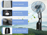 Pedestal Fan with Water Mist Spray, Standing Fan, Humidifying Misting Fan with 3 Speeds, 2.8L Water T3398P343236