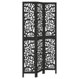Room Divider 3 Panels Black Solid Wood Paulownia 358752