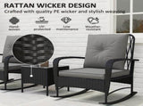 Three-Piece Rocking Chair Rattan Bistro Set - Black T3398P317697