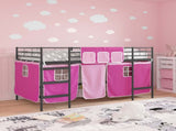 Kids'Loft Bed Frame with Curtains Black and Pink 80 x 200 cm 42020802