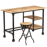 Desk with Folding Stool Solid Mango Wood 115x50x76 cm 245261