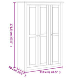 3-Door Wardrobe White 118x50x171.5 cm Pine Panama Range 282663
