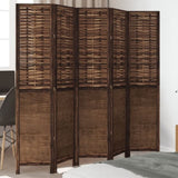 Room Divider 5 Panels Dark Brown Solid Wood Paulownia 358710