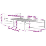 Bed Frame without Mattress White Solid Wood 100x200 cm 815035