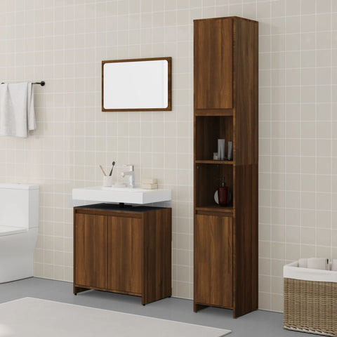 ZNTS 3 Piece Bathroom Furniture Set Brown Oak Engineered Wood 3152721