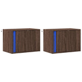 ZNTS Wall-mounted Bedside Cabinets with LED Lights 2 pcs Brown Oak 852102